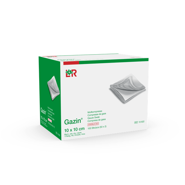 Gazin Mullkompresse steril, 10x10cm, 8f, 17fdg, 50x2 Stk