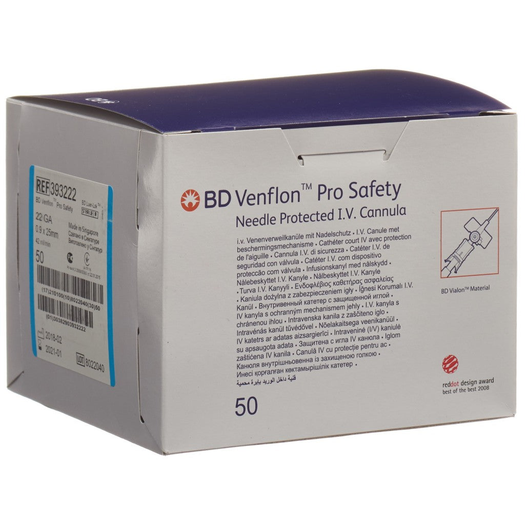 Venflon Pro Safety 22 G, 0.90 mm x 25 mm, blau, Sicherheitsvenenverweilkatheter